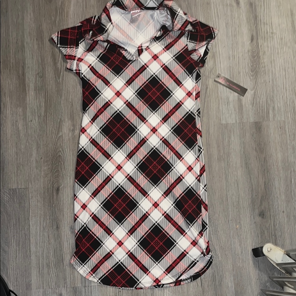No Boundaries Multicolored Plaid Ruffled Shirt Dress
